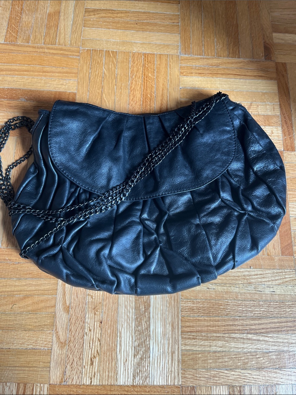 ZARA Black Ruched Chain Shoulder Bag | Soft Pouch